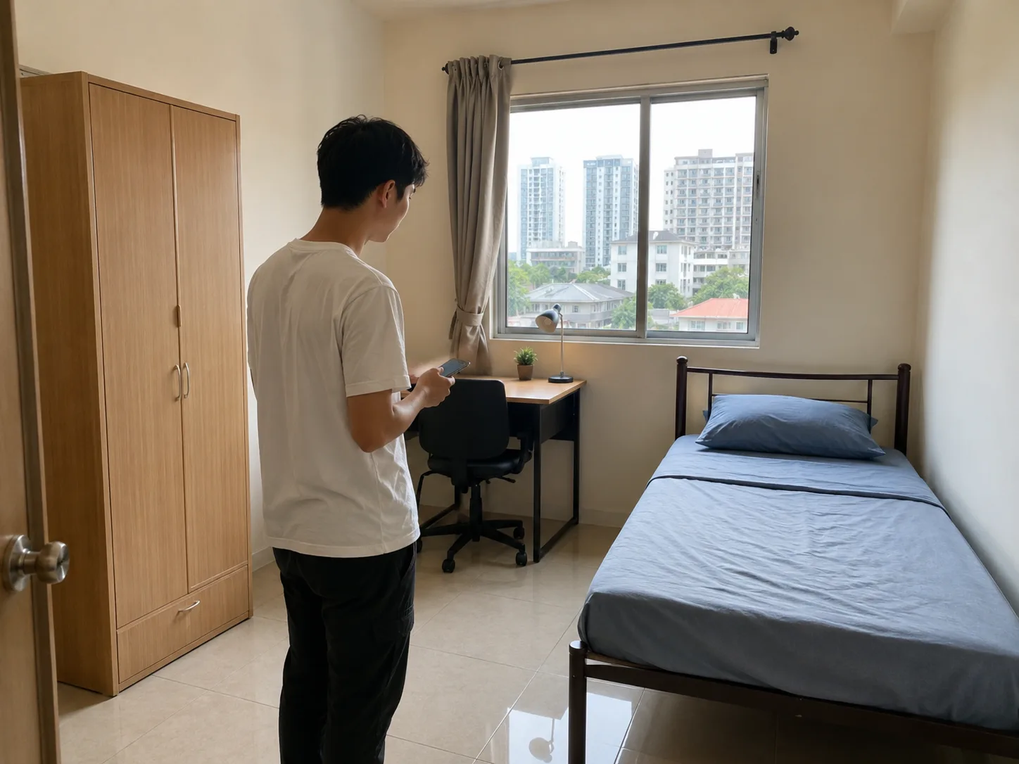 Student checking furnished room Student checking furnished room